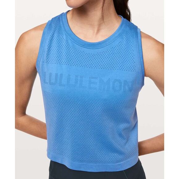Lululemon Breeze By Muscle Crop Tank in Brisk Blue Sz 10 / 12 - Picture 1 of 8
